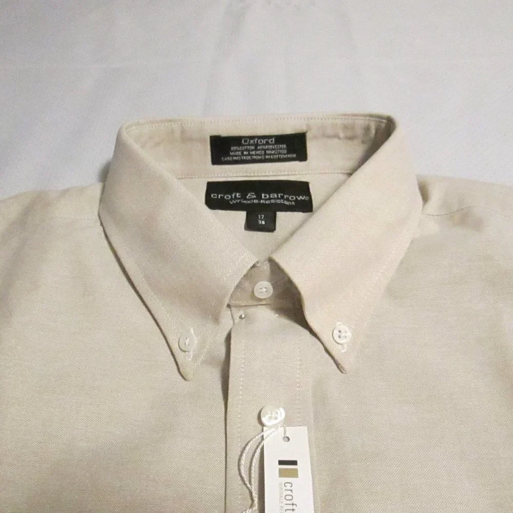 🎈 #SOLD# CROFT & BARROW MEN’S TAN/BEIGE DRESS SHIRT – 17/36 NEW 🎈 - Picture 7 of 15